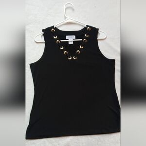 Carmen Elegant Black Tank Top with Gold Eyelets